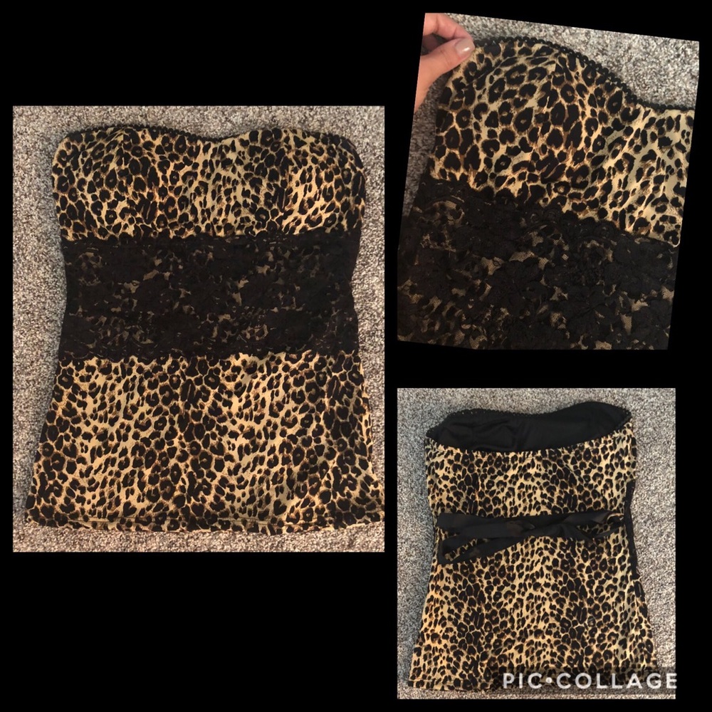 🍾Cheetah print top with lace detail & ribbon